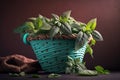 Fresh picked mint in wicker basket