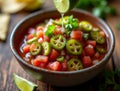 Fresh pickle de Gallo salsa with lime squeeze for a zesty culinary experience Royalty Free Stock Photo