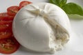 Fresh piece burrata cheese close up on white background Royalty Free Stock Photo