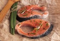 Fresh pieces of red fish.Salmon Steak