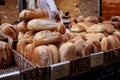 Fresh pile of breads for sale in the Mahane Yehuda market, in a bakery