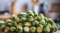 A fresh pile of vibrant green Brussels sprouts ready for cooking. Royalty Free Stock Photo