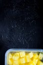 Fresh Pineapple Chunks on Black Background Royalty Free Stock Photo