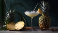 Fresh pineapple cocktail in a drinking glass with tropical garnish generated by AI Royalty Free Stock Photo