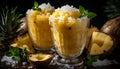 Fresh pineapple cocktail, a tropical summer drink with mint leaf generated by AI Royalty Free Stock Photo