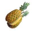 fresh pineapple cut into two pieces isolated from the background Royalty Free Stock Photo