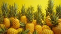 Fresh pineapple display against a vibrant backdrop, showcasing tropical fruit with flair , super detailed