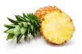 Fresh pineapple fruits with cut and green leaves