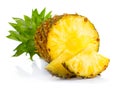 Fresh pineapple fruits with cut and green leaves isolated Royalty Free Stock Photo