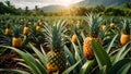 Fresh pineapple growing in the garden organic nature agriculture summer outdoor Royalty Free Stock Photo