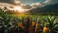 Fresh pineapple growing in the garden farming nature agriculture summer Royalty Free Stock Photo