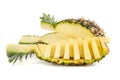 Fresh Pineapple isolated white, Flying pineapple slices isolated on white, food levitation Royalty Free Stock Photo