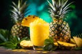 Fresh pineapple juice in glass with ripe pineapple - tropical refreshment for health and hydration Royalty Free Stock Photo