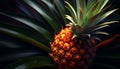 Fresh pineapple slice on green leaf, tropical refreshment generated by AI Royalty Free Stock Photo