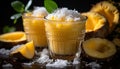 Fresh pineapple slice on wooden table, a tropical summer delight generated by AI Royalty Free Stock Photo