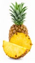 Fresh Pineapple with Sliced Pieces Isolated on White Background Royalty Free Stock Photo