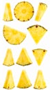 Fresh pineapple slices and rings isolated on white background Royalty Free Stock Photo