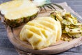 Fresh pineapple on the wood texture background Royalty Free Stock Photo