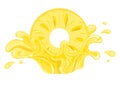 Fresh pineapple yellow juice splash burst isolated on white background. Summer fruit juice. Vector illustration for any design