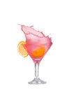 Fresh pink cocktail, lemon isolated on white background splash Royalty Free Stock Photo