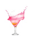 Fresh pink cocktail, lemon isolated on white background splash Royalty Free Stock Photo