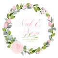 Fresh pink floral garden watercolor wreath