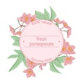 Fresh pink flowers on branch with leaves emplem template. Vector hand drawn illustration of spring flowers.