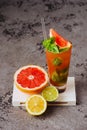 Fresh pink lemonade with lemon, lime and strawberries Royalty Free Stock Photo