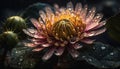 Fresh pink lotus water lily in wet pond, natural beauty generated by AI Royalty Free Stock Photo