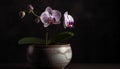 Fresh pink orchid in ornate vase decor generated by AI