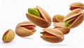 Fresh Pistachios Suspended in the Air with Clean White Space Royalty Free Stock Photo