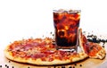 Fresh pizza and cold cola drink Royalty Free Stock Photo