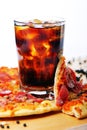 Fresh pizza and cold cola drink Royalty Free Stock Photo