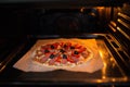 Fresh pizza on a metal baking tray Royalty Free Stock Photo
