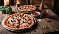 Fresh Pizza on Rustic Restaurant Table Royalty Free Stock Photo