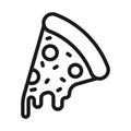 Fresh pizza slice separated linear icon. Traditional italian fast food outline vector illustration Royalty Free Stock Photo