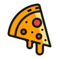 Fresh pizza slice separated linear icon. Traditional italian fast food outline vector illustration Royalty Free Stock Photo