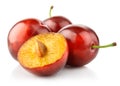 Fresh plum fruits isolated on white Royalty Free Stock Photo