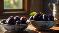 fresh plum a plate in the kitchen