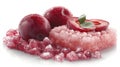 Fresh plums, crushed ice, and crystallized sugar Royalty Free Stock Photo