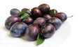 Fresh plums on white plate. Royalty Free Stock Photo