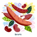 Fresh pod, beans haricot vegetable juice splash organic food on abstract coloful splatter splash background vector