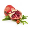 Fresh pomegranate with flower and leaves Royalty Free Stock Photo