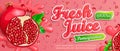 Fresh pomegranate juice splash banner.