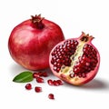 Fresh pomegranate and sliced pomegranate fruit isolated with white background Generative AI Illustration