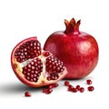 Fresh pomegranate and sliced pomegranate fruit isolated with white background Generative AI Illustration
