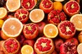 fresh pomegranates, grape-fruits and oranges Royalty Free Stock Photo