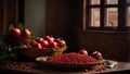 Jfresh pomegranates on old background vitamin sweet healthy natural antioxidant