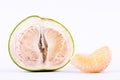 Fresh pomelos peeled and half pomelos on white background healthy fruit food isolated