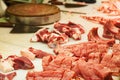 Fresh Pork being butchered at local wet market in Guilin Royalty Free Stock Photo